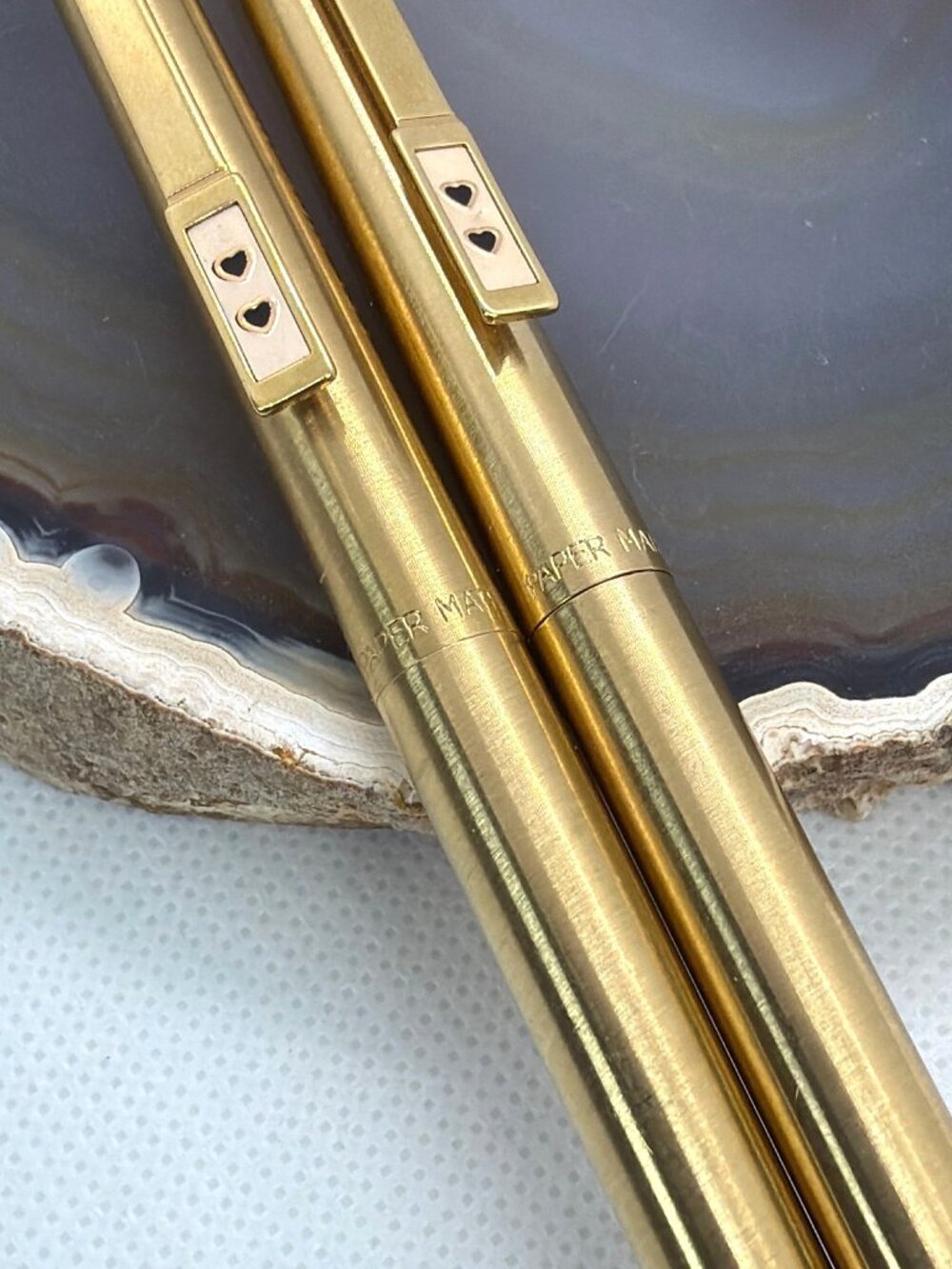 Paper Mate Double Heart Slim Gold Pen Pencil Set Nurse Estate Engraved 70s VTG